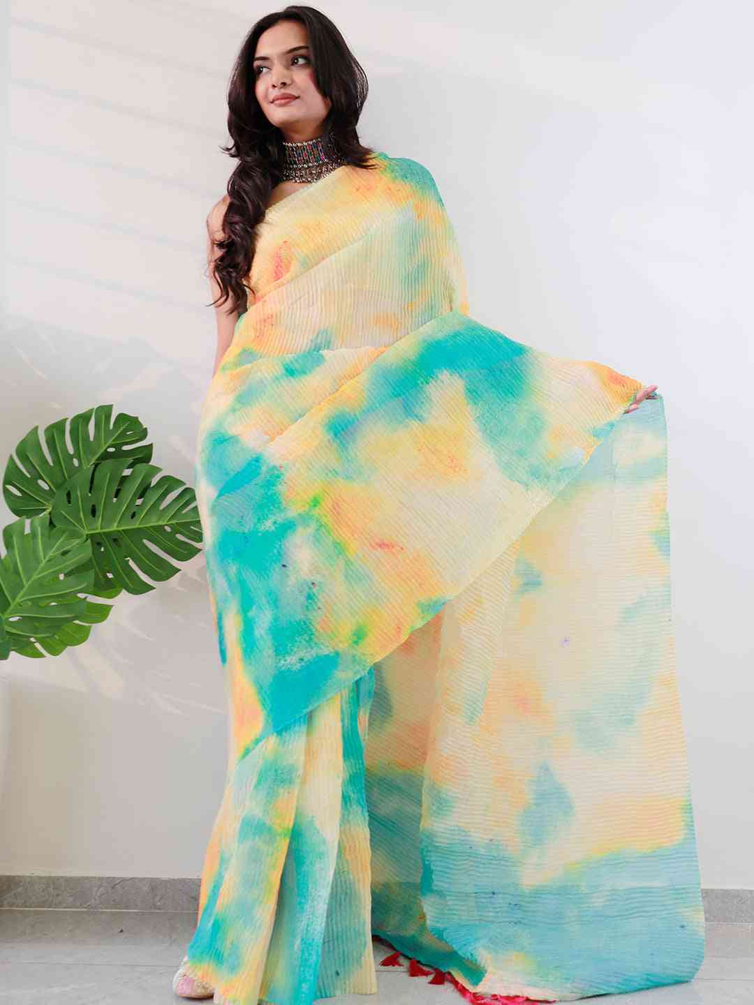 Elevate Your Style with Multy Colored Print Bollywood Design Crash Saree