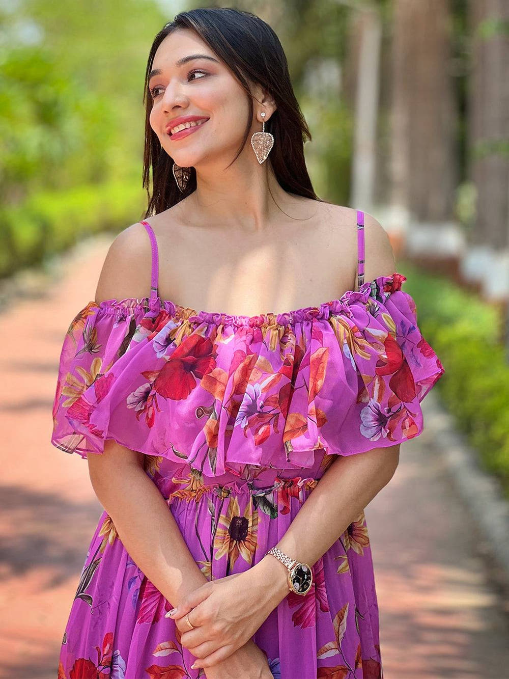 Orchid Bloom Off-shoulder Dress