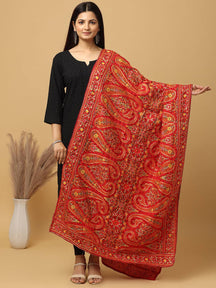 Red Ornate Paisley Medallion Pashmina Dupatta