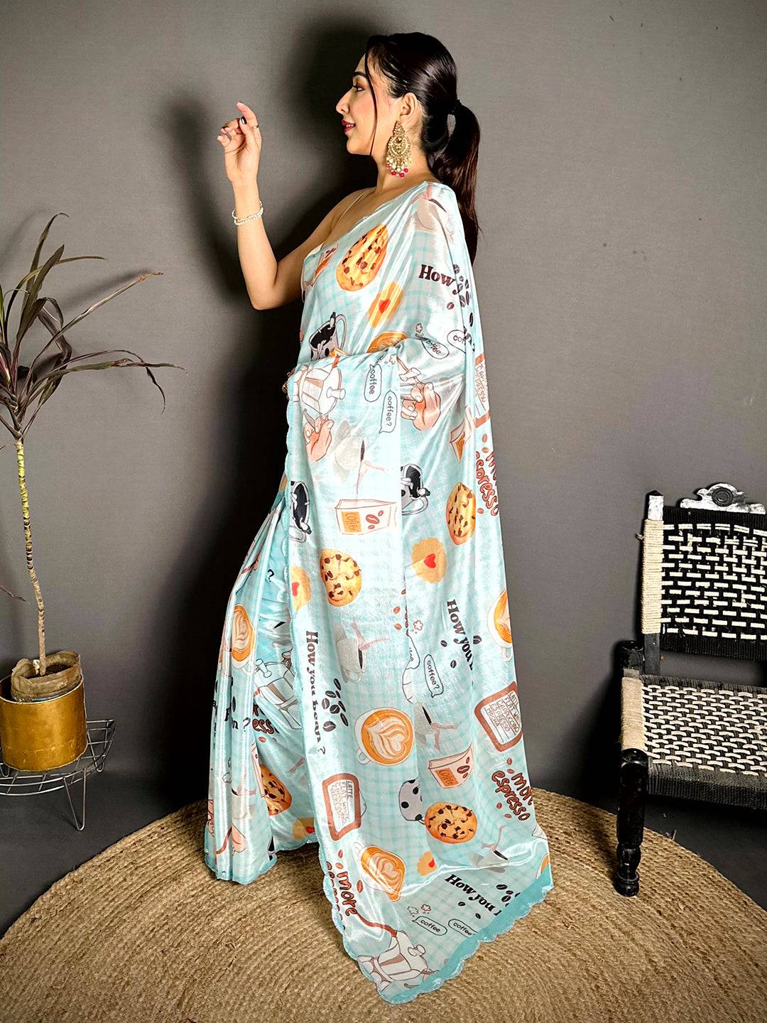 Elegant Diamond Work Chiffon Saree