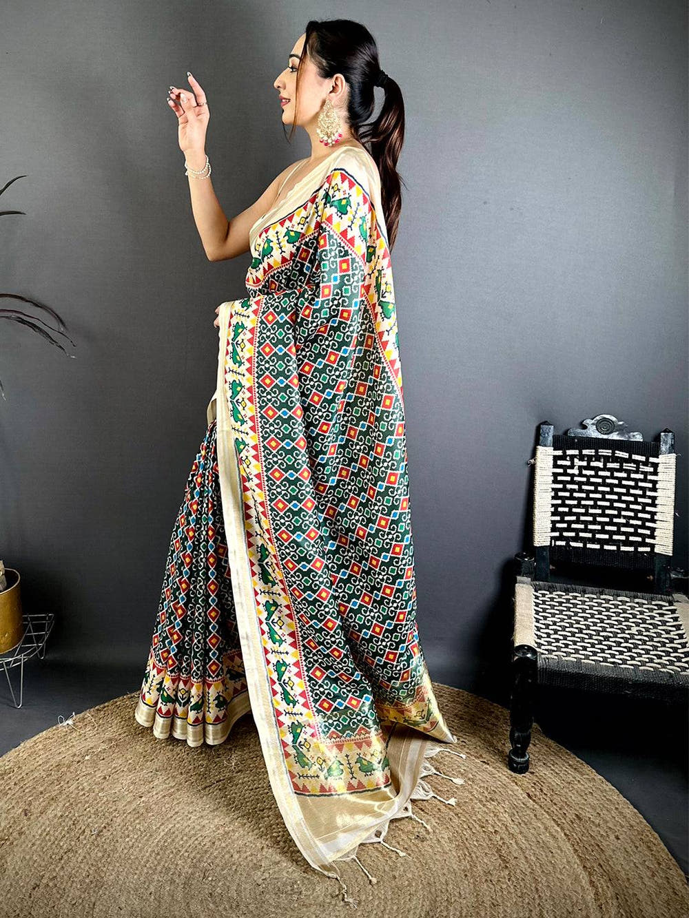 Green Soft Kanchi Silk Patola Weave Saree