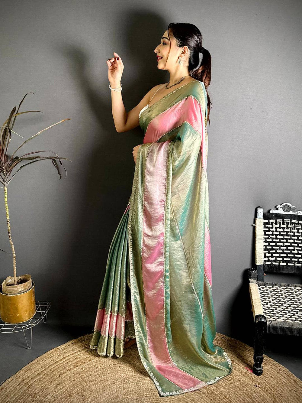 Classic Satin Tissue Diamond Work Saree