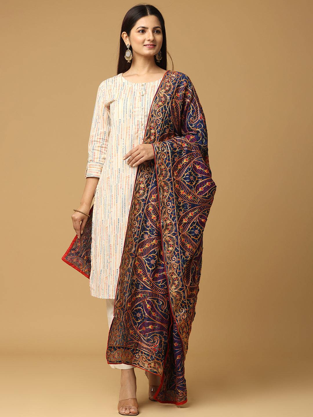 Navy Self Tone Paisley Pashmina Dupatta