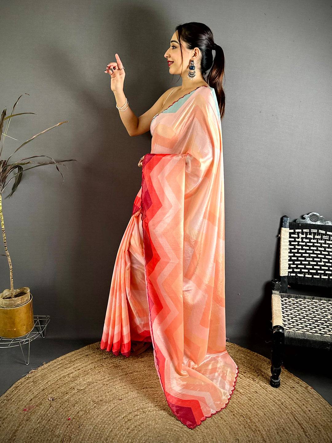 Opulent Ombre Zigzag Chinnon Chiffon Saree