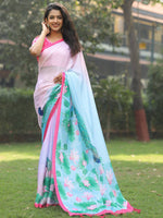 Satin Georgette Light Pink Colour Hand Print Saree - Luxe