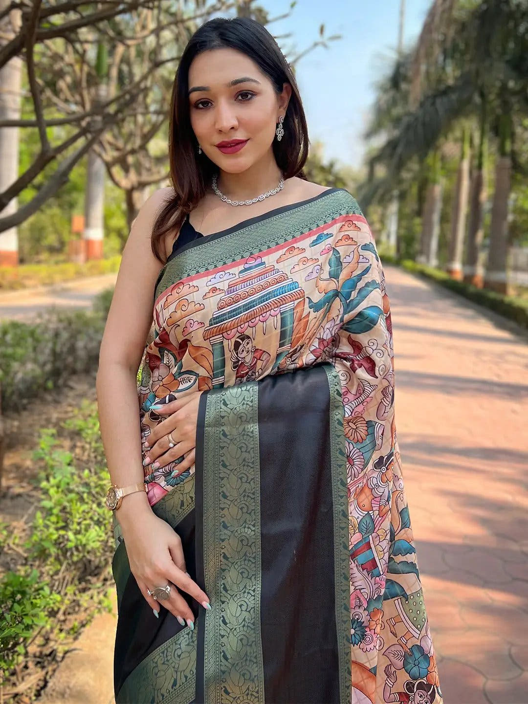 Green Colour Double Border Chex Weaving Banarasi Soft Silk Saree