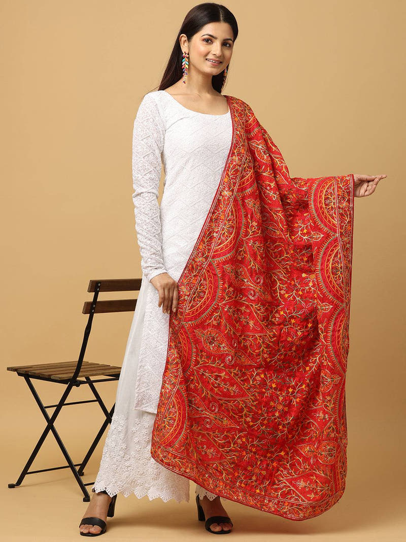 Red Paisley Scatter Pashmina Dupatta