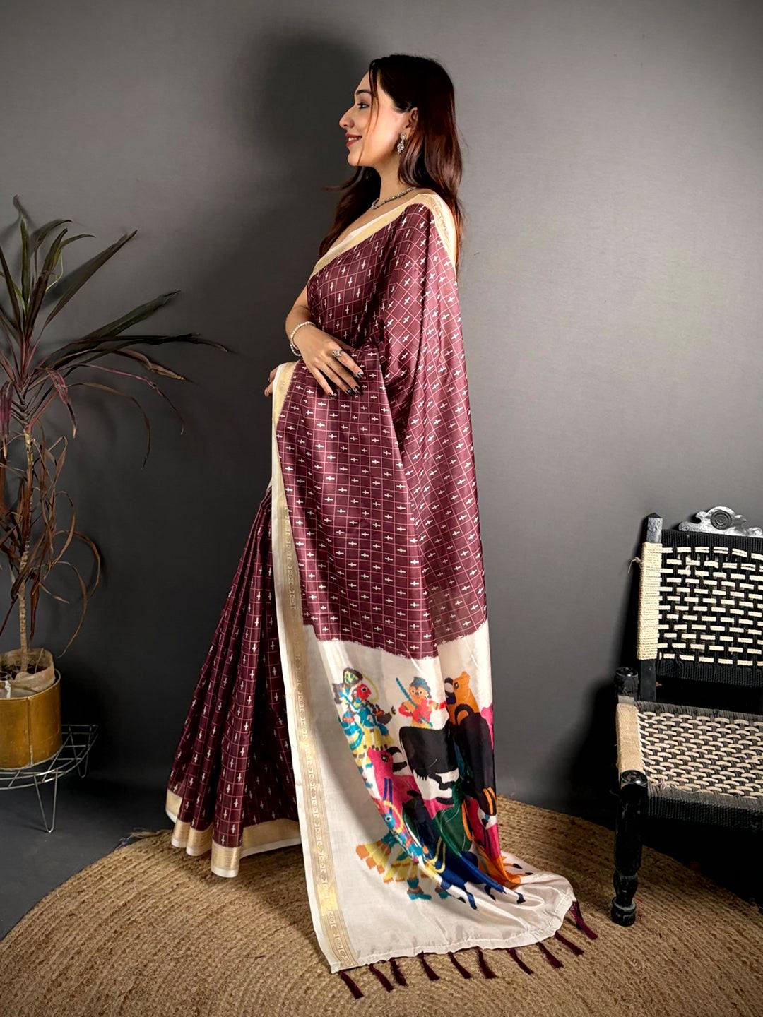 Multicolour Kalamkari Pallu Soft Silk Saree