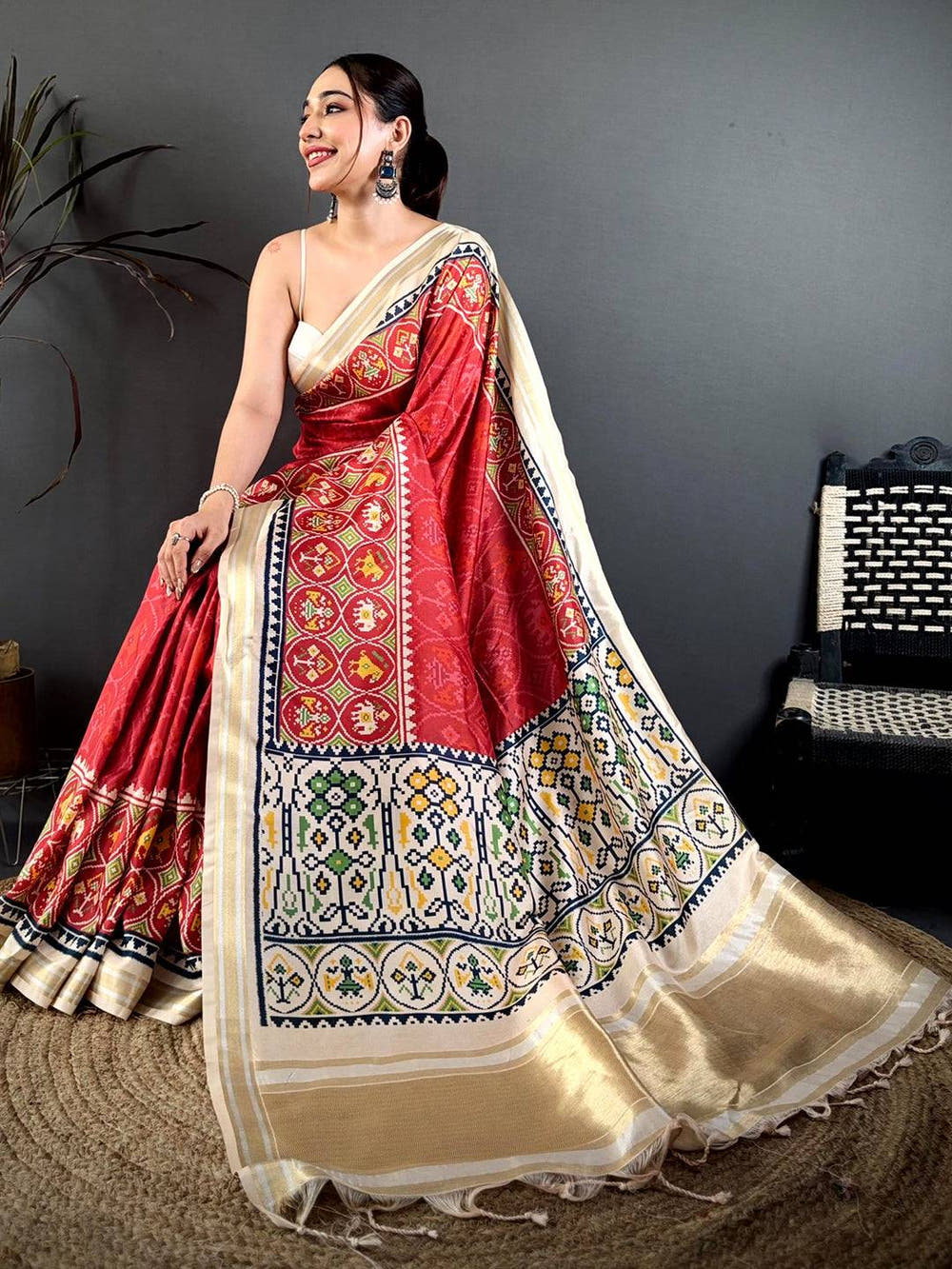 Red Patola Panel Kanchi Silk Saree