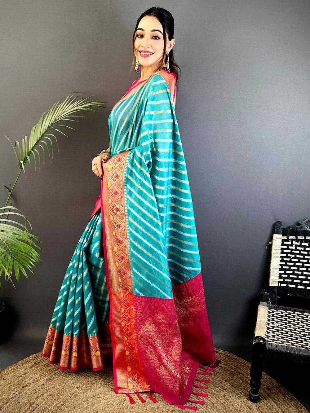 Rama Banarasi Lehriya Katan Silk Saree