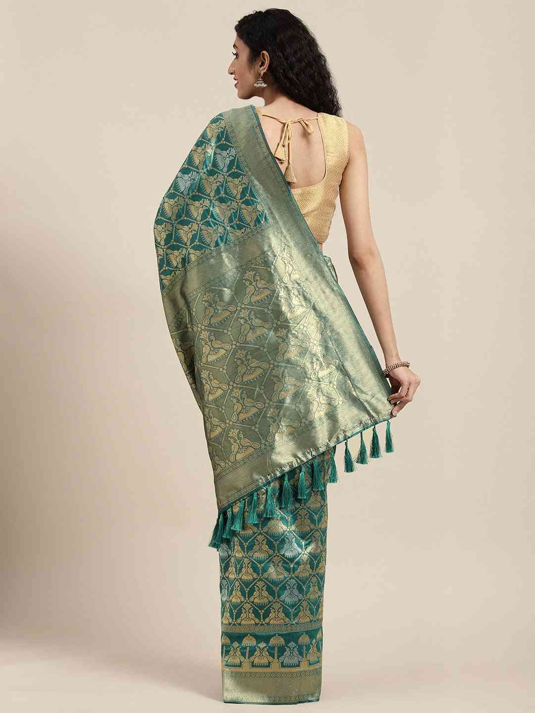 Beautiful Banarasi Greeen Colour Woven Design Saree