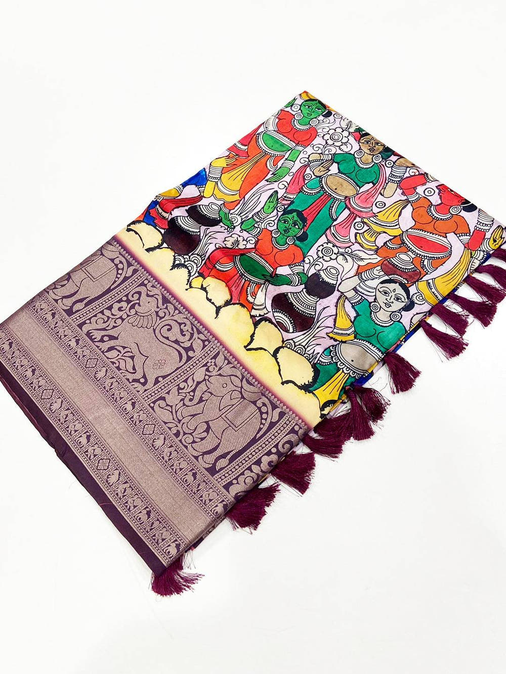Ivory Figurative Kalamkari Banarasi Saree
