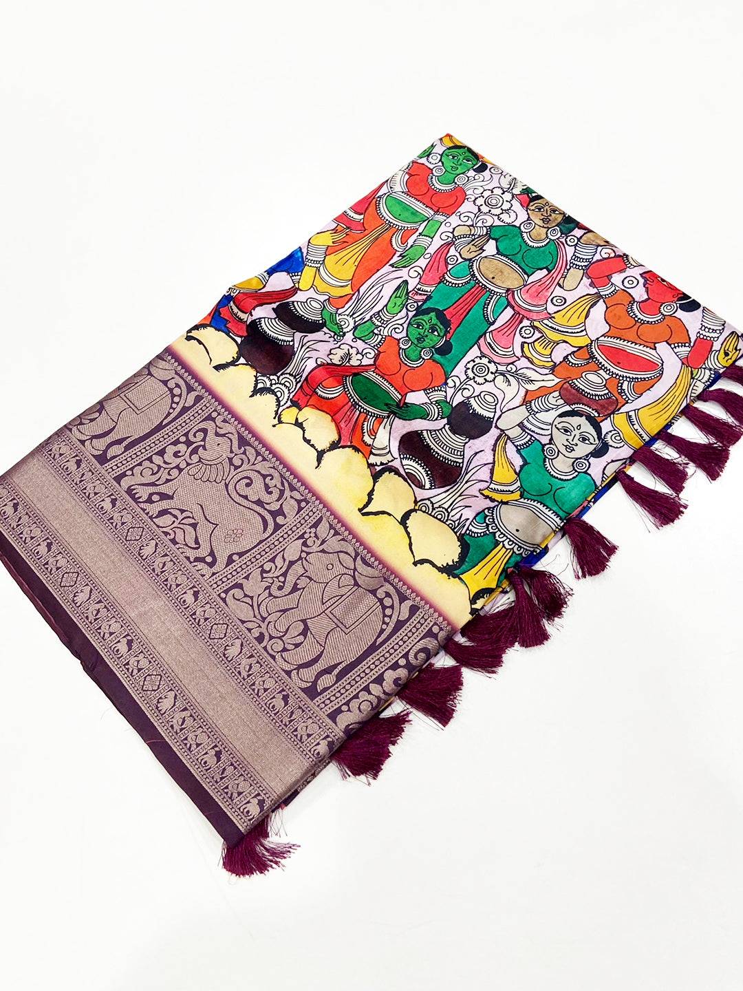 Ivory Figurative Kalamkari Banarasi Saree