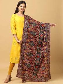 Navy Ornate Paisley Panel Pashmina Dupatta