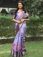 Lavender Colour Pure Viscose Dola Silk Saree with Floral Print - Luxe