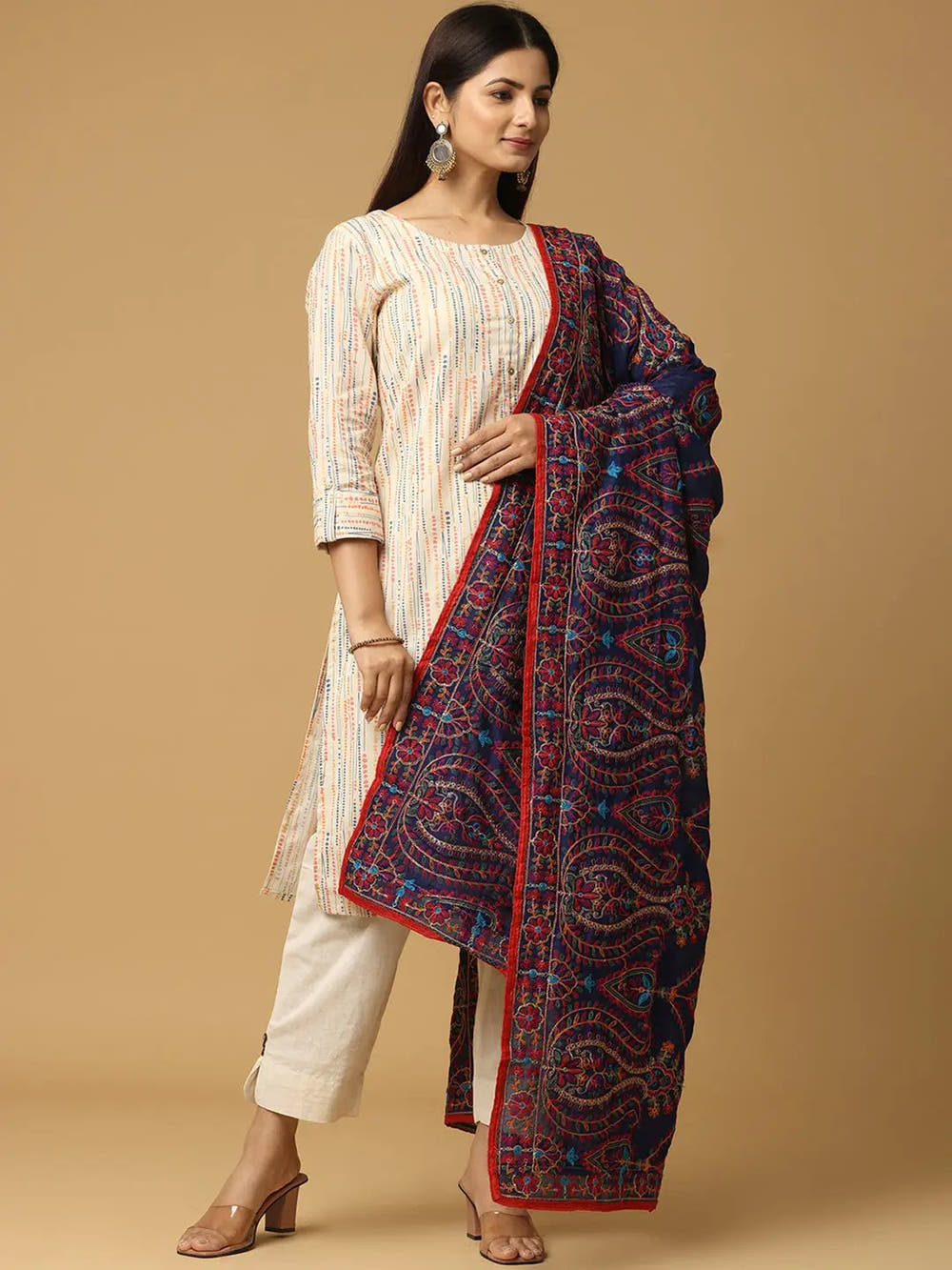 Navy Geometric Zigzag Pashmina Dupatta