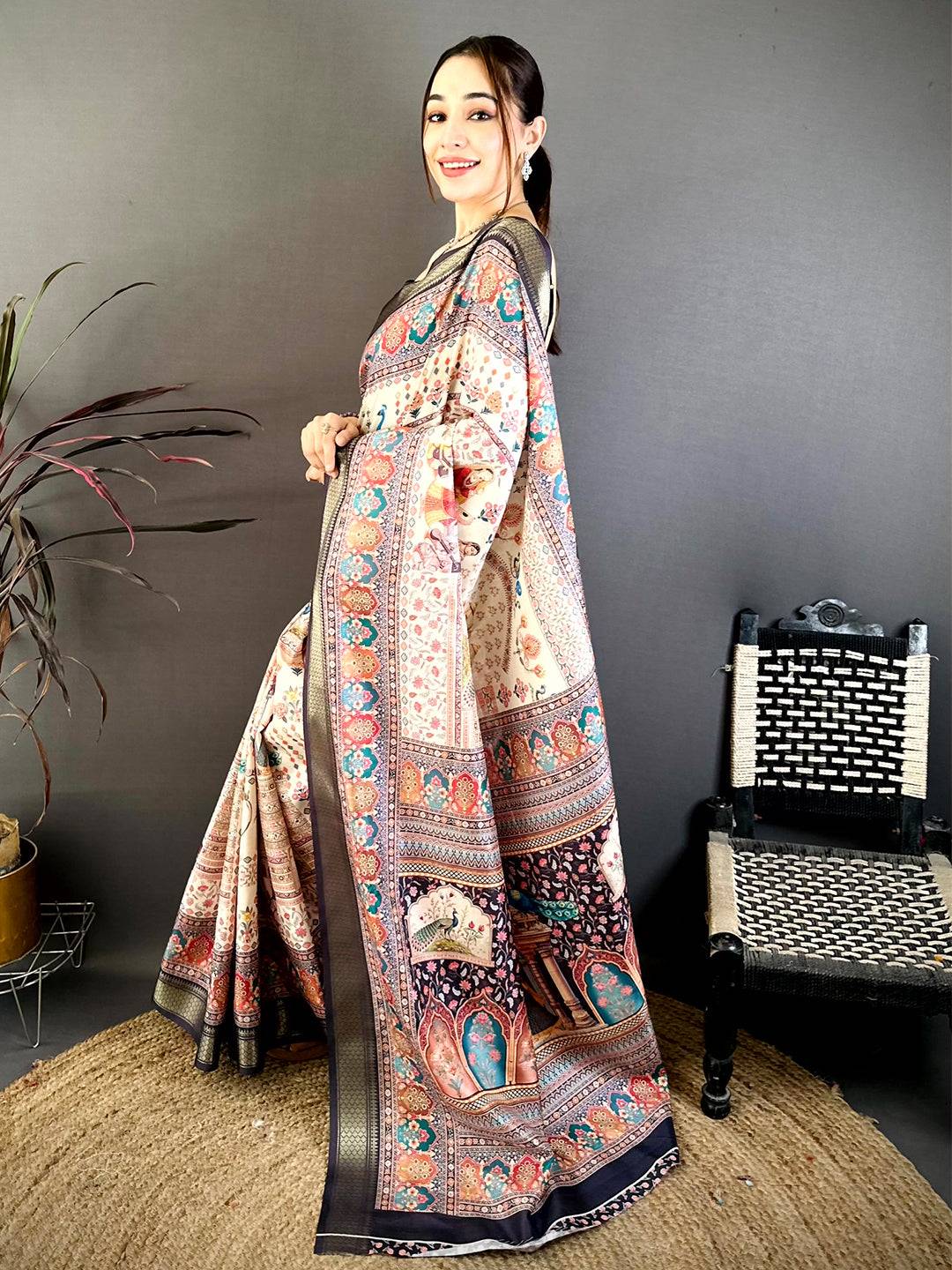Stylish Pashmina Print Tussar Ghicha Saree