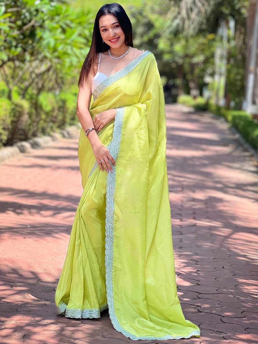 Carnation Green Pure Viscose Dyed Saree