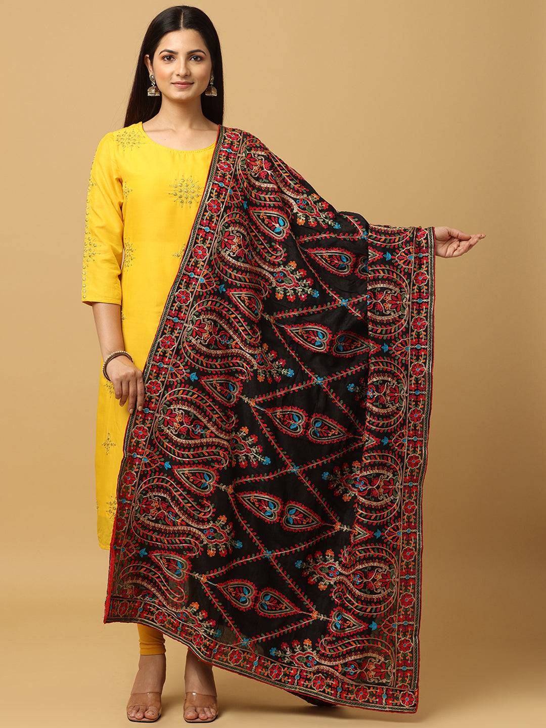 Black Geometric Zigzag Pashmina Dupatta