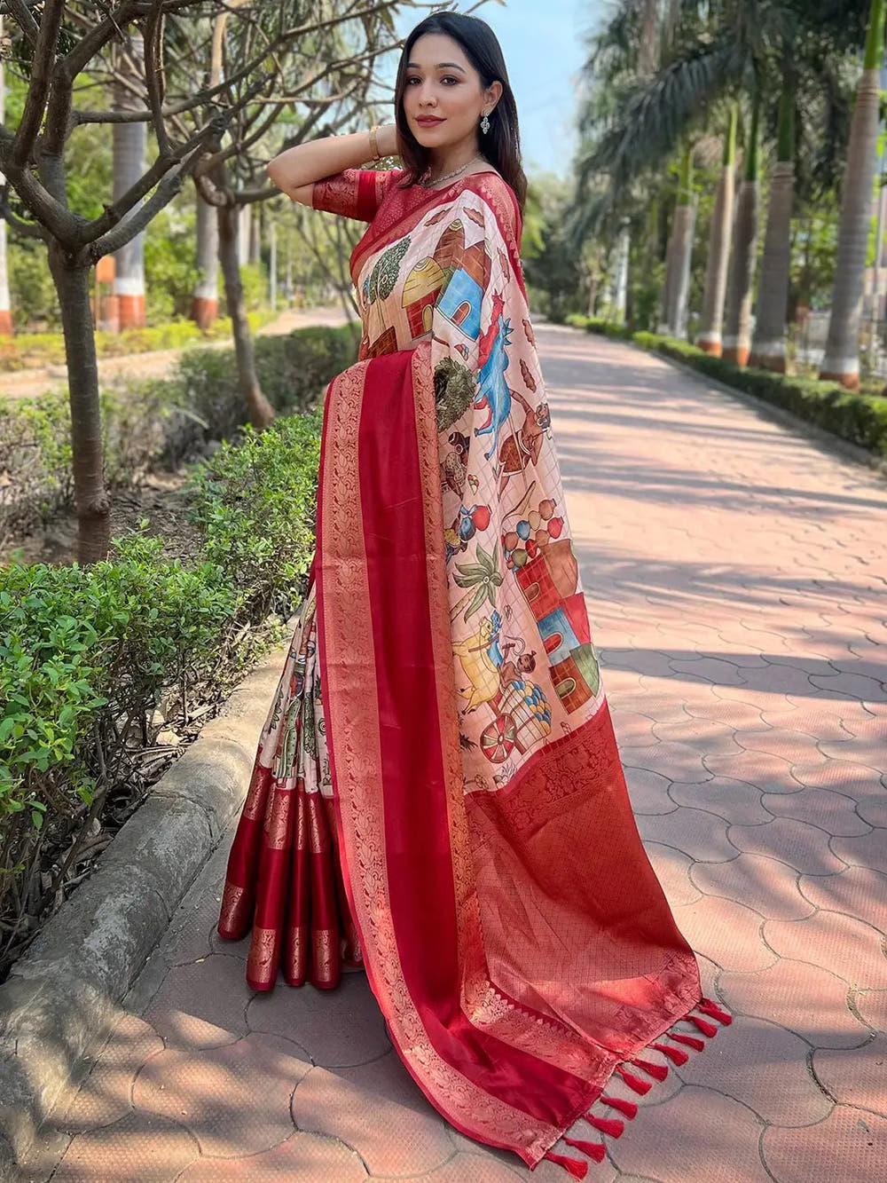 Peach Colour Double Border Chex Weaving Banarasi Soft Silk Saree