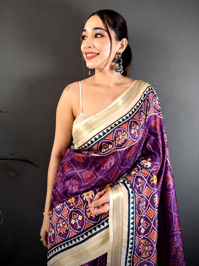 Royal Purple Patola Kanchi Silk Saree