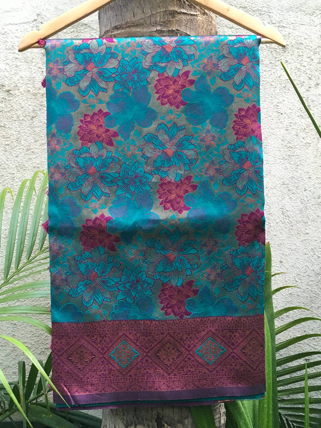 Teal Soft Silk Butta Weaving Saree