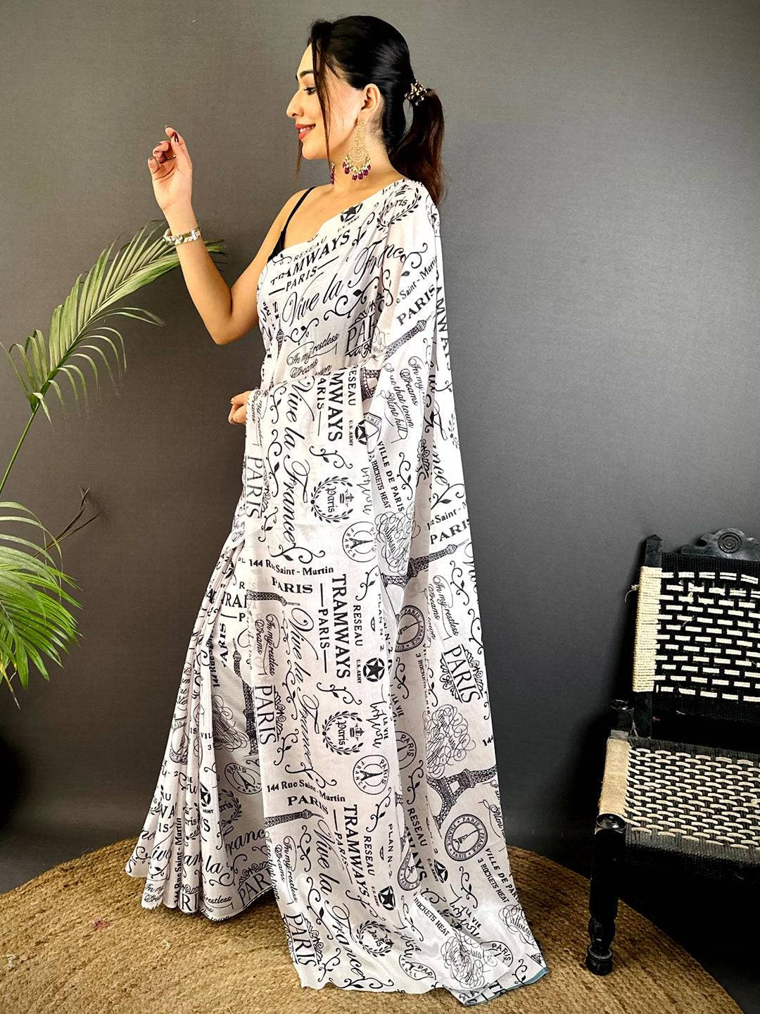 Artistic Soft Chinnon Chiffon Floral Saree