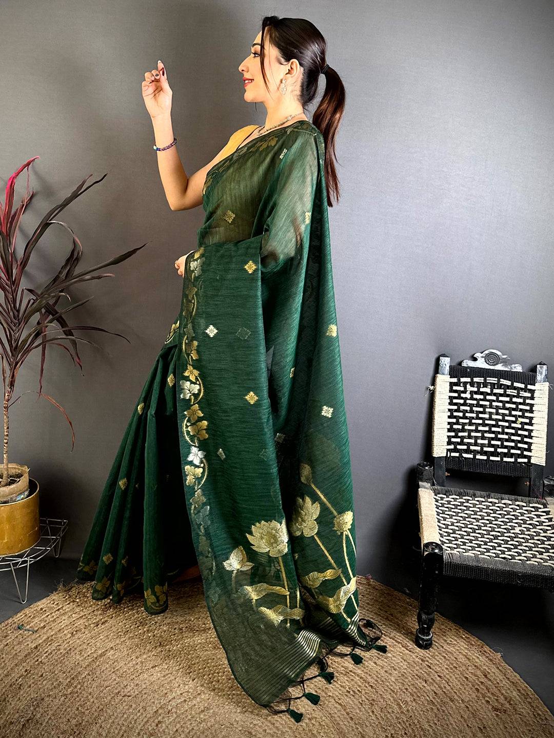 Green Sona Chandi  Munga  Saree