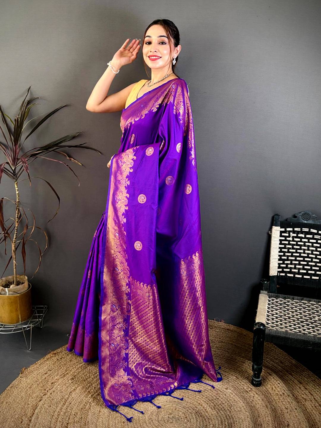 Royal Purple Kanchi Zari Work Soft Silk Saree