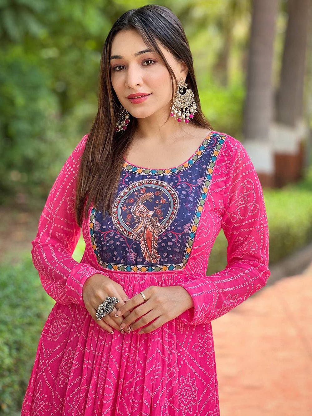 Deep Pink Bandhej Print Dress