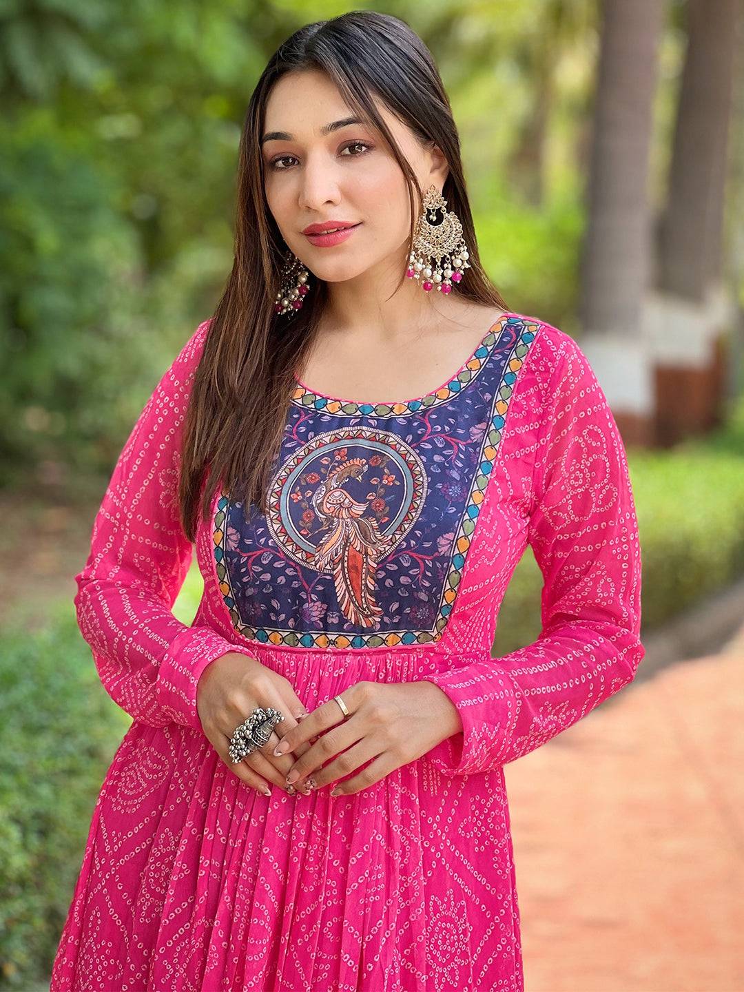 Deep Pink Bandhej Print Dress