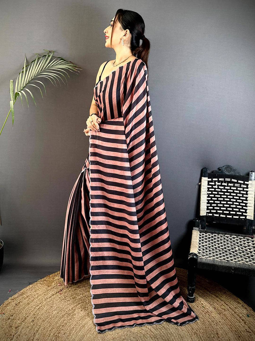 Radiance Soft Chiffon Striped Print Saree
