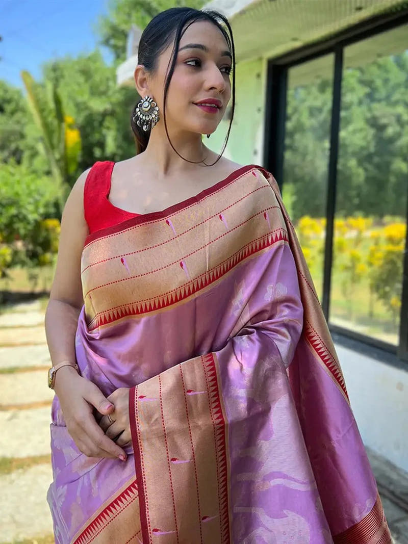 Lavender Colour Paithani Silk Pichwai Woven Saree