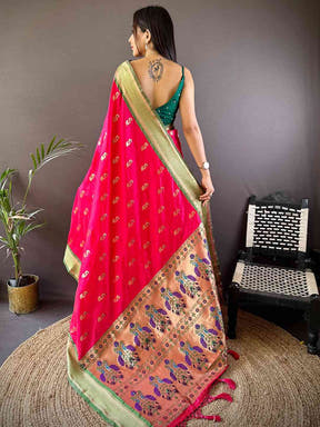 Exquisite Yevla Paithani Minakari Work Silk Saree in Pink Colour