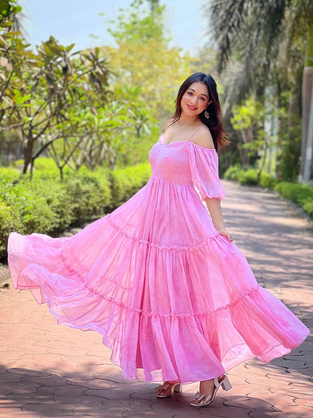 Rose Pink Floral Printed Dress