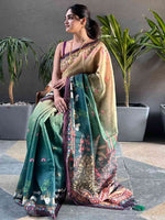 Soft Linen Ombre Pichwai Printed Green Colour Saree