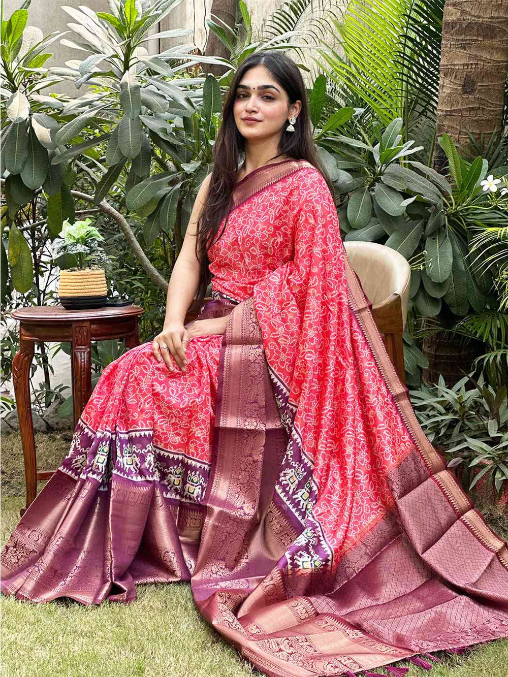 Soft Silk Bandhej Digital Printed Saree