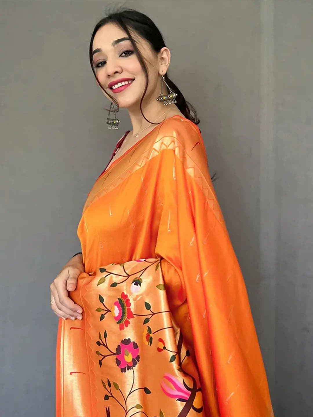 Orange Paithani Big Border Zari Woven Saree