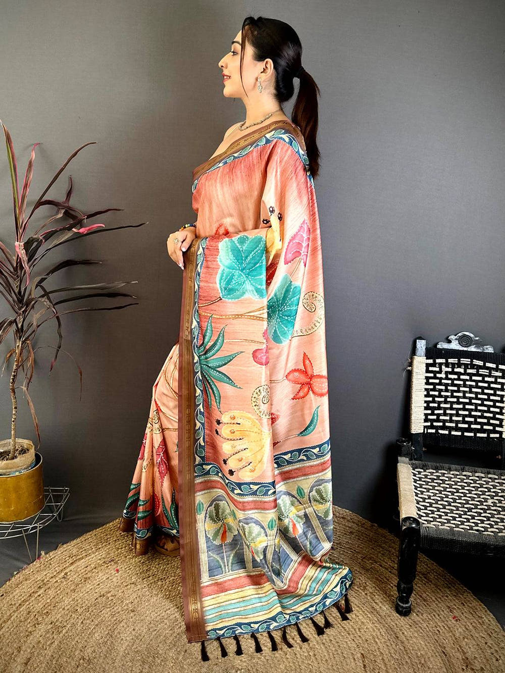 Regal Rudraksh Border Floral Silk Saree