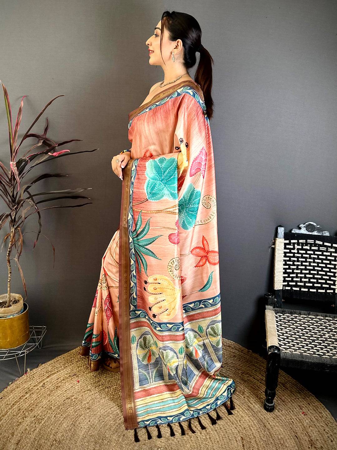 Regal Rudraksh Border Floral Silk Saree