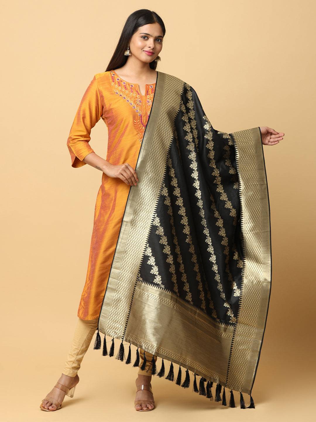 Black Colour Woven Design Dupatta