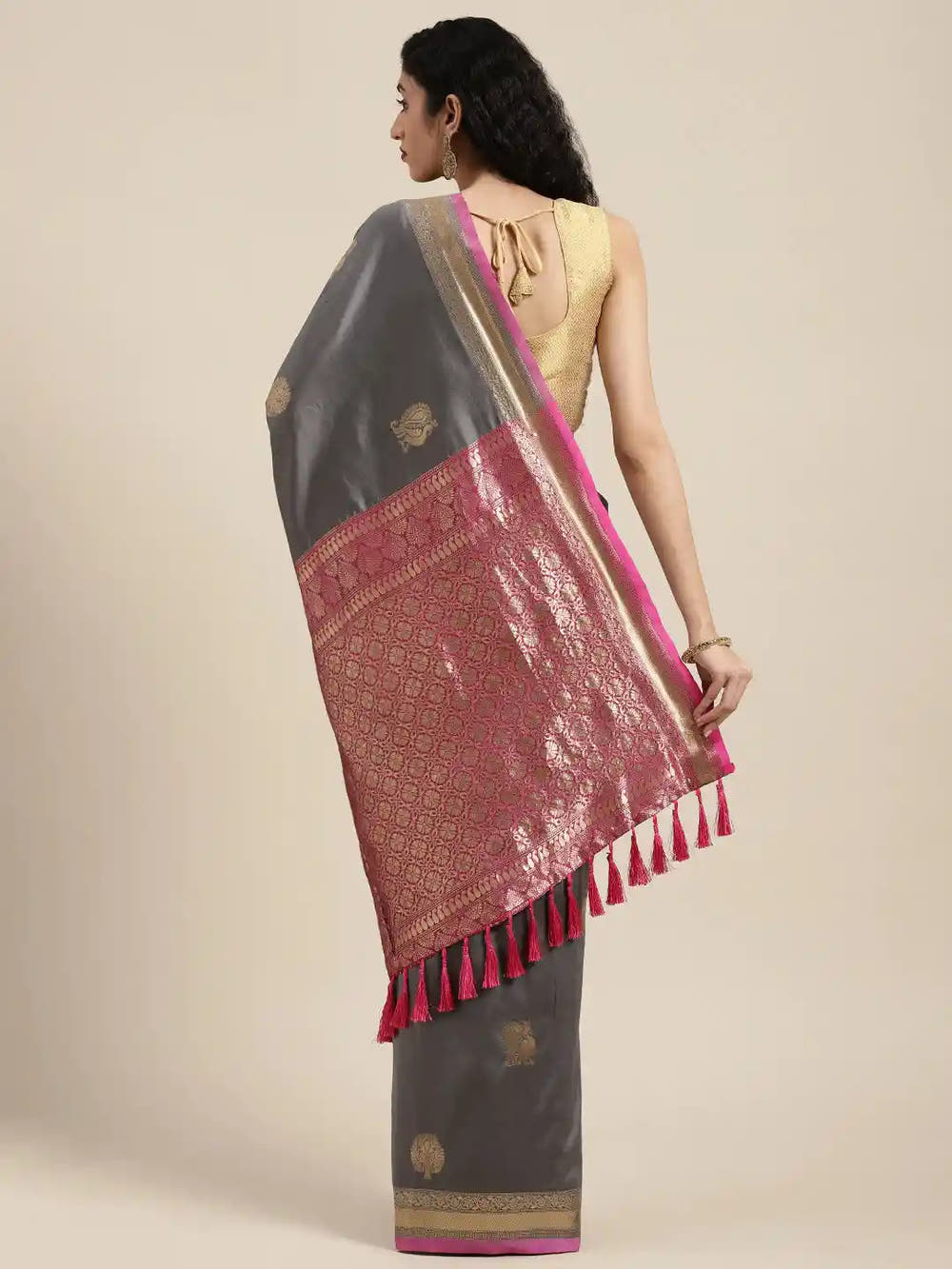 Banarasi  Grey Colour Silk Blend Woven Design Saree