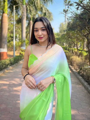 Green Satin Georgette Saree