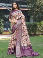 Pink Colour Phulkari Design Zari Weaving Pallu Saree - Luxe