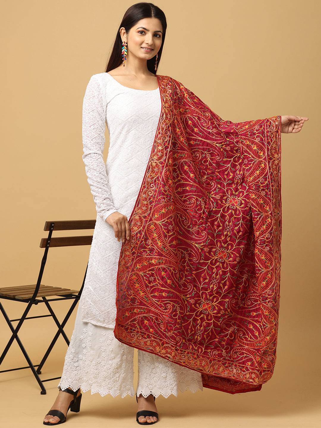 Wine Dense Paisley Pashmina Dupatta
