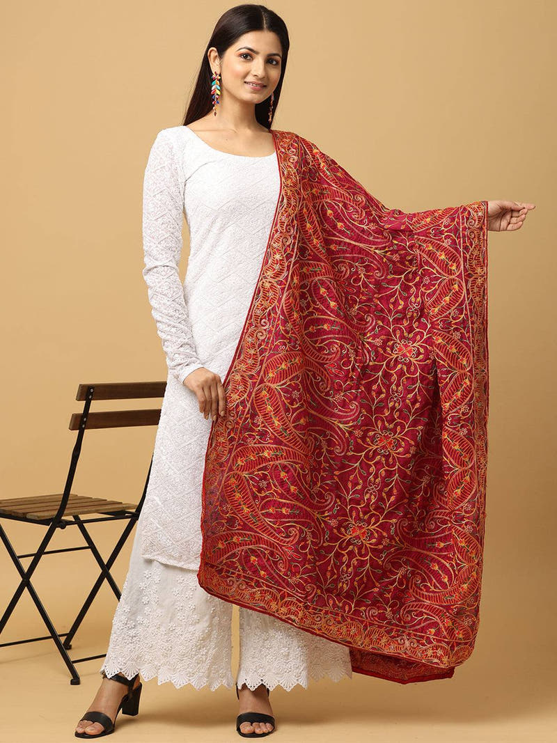 Wine Dense Paisley Pashmina Dupatta