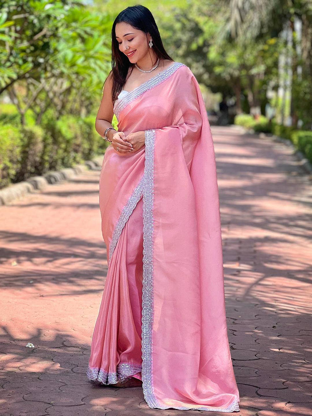 Christa Pink Pure Viscose Dyed Saree