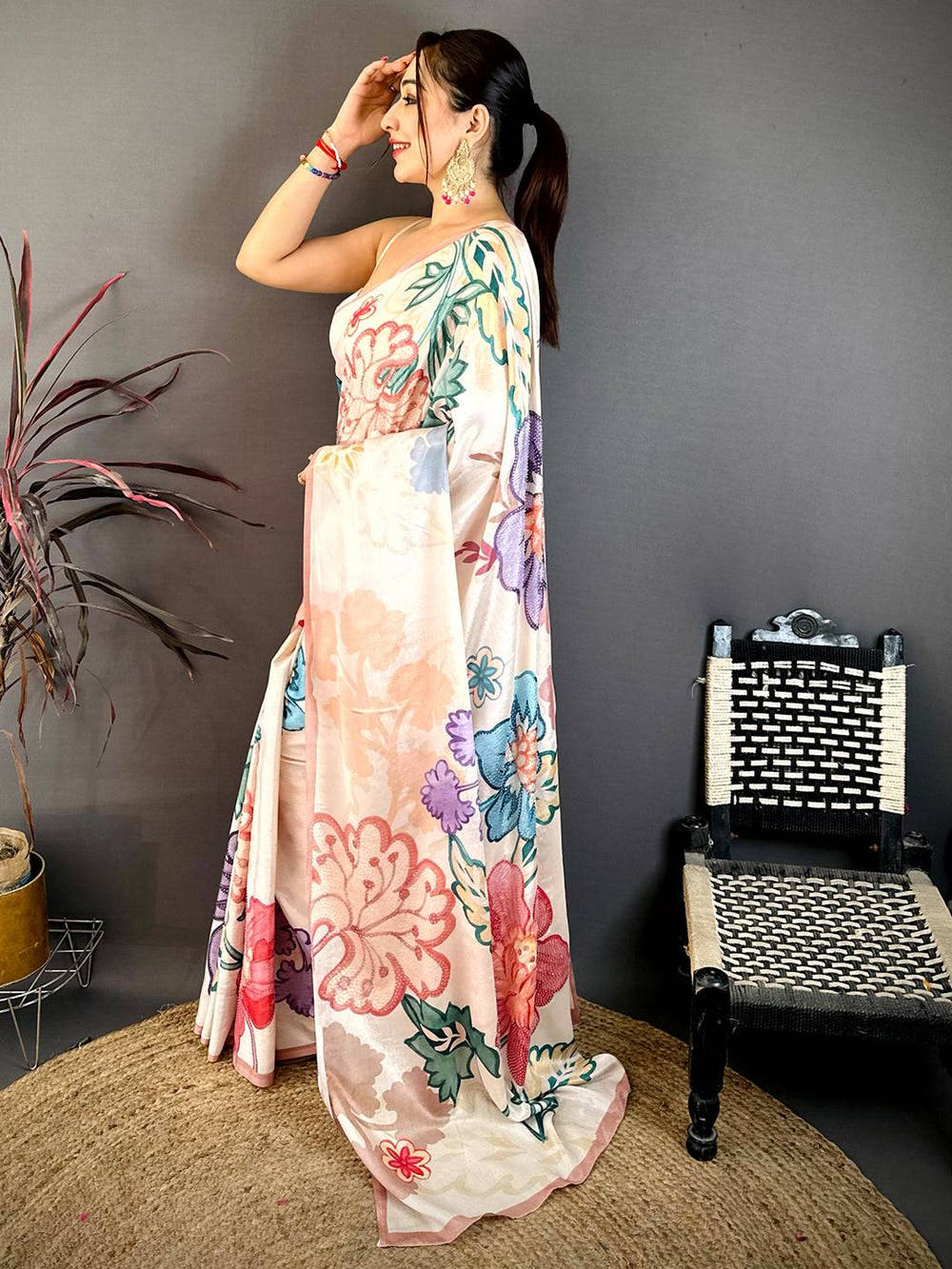 Royal Chinnon Chiffon Floral Print Saree