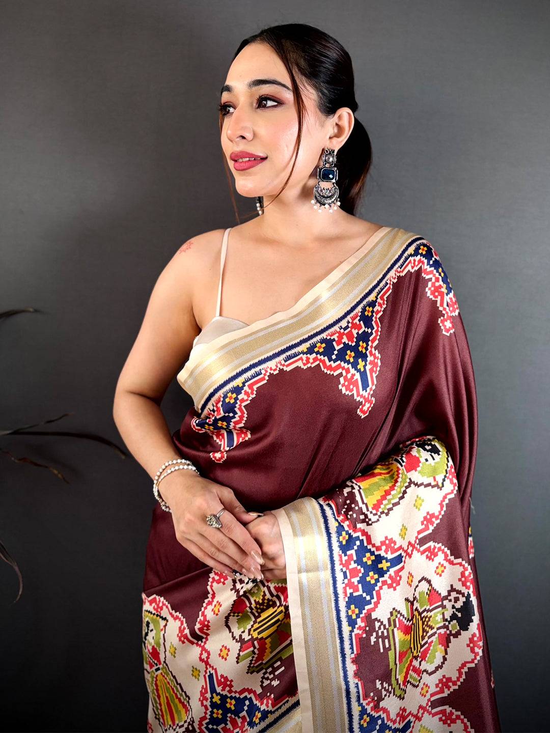 Maroon Patola Border Kanchi Silk Saree