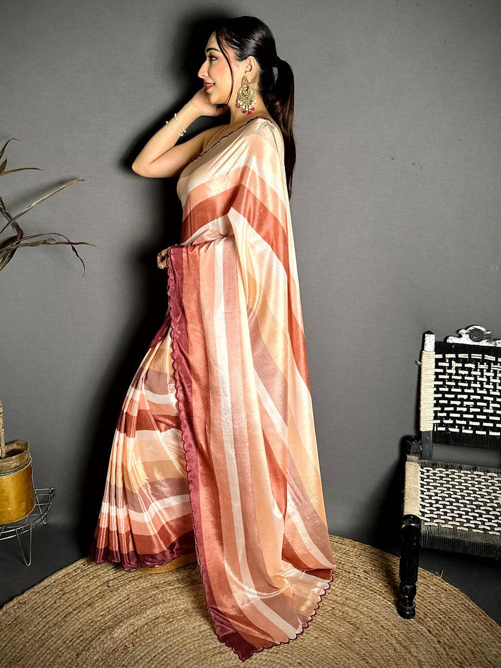 Artisan Striped Print Soft Chiffon Saree